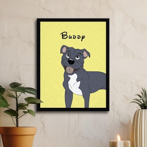 Staffordshire bull terrier custom and personalized, staffy dog print, dog lover gifts, personalized cartoon dog print, custom staffy dog art