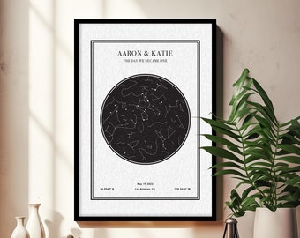 Impression personnalisée de carte des étoiles, date spéciale pour les couples, cadeau d'anniversaire, étoiles le ciel nocturne, affiche étoiles au-dessus de la carte, cadeau impression constellation de mariage