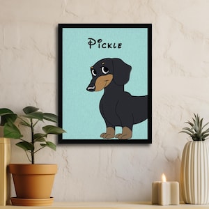Dachshund dog wall art, portrait custom and personalized, wiener dog print, cartoon dog art, personalized dog print, custom weiner dog art