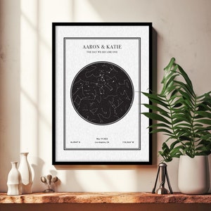 Impression personnalisée de carte des étoiles, date spéciale pour les couples, cadeau d'anniversaire, étoiles le ciel nocturne, affiche étoiles au-dessus de la carte, cadeau impression constellation de mariage