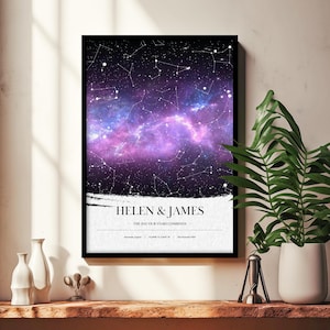 Mappa stellare del cielo notturno personalizzata, regalo di anniversario per il marito, regalo di Natale, regalo di San Valentino per lui, regalo di nozze
