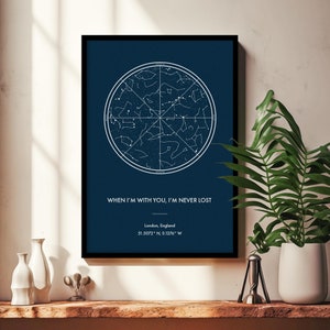 Carte des étoiles boussole, carte du ciel nocturne personnalisée, cadeau d'anniversaire, cadeau de couple, cadeaux pour lui, cadeaux pour elle, carte des étoiles de l'aventure