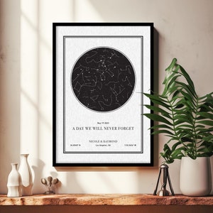 Impresión de mapa de estrellas personalizada, regalo de aniversario de la noche que conocimos, impresión de cielo nocturno, póster de mapa de estrellas, regalo de boda, impresión de constelación, regalo personalizado