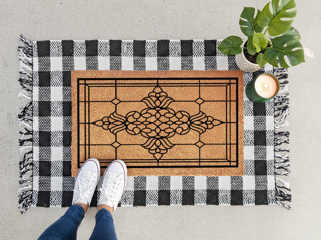 Stained Mat Elegant Stained Glass Mat | Vintage Fleur De Lis Porch Décor - Etsy