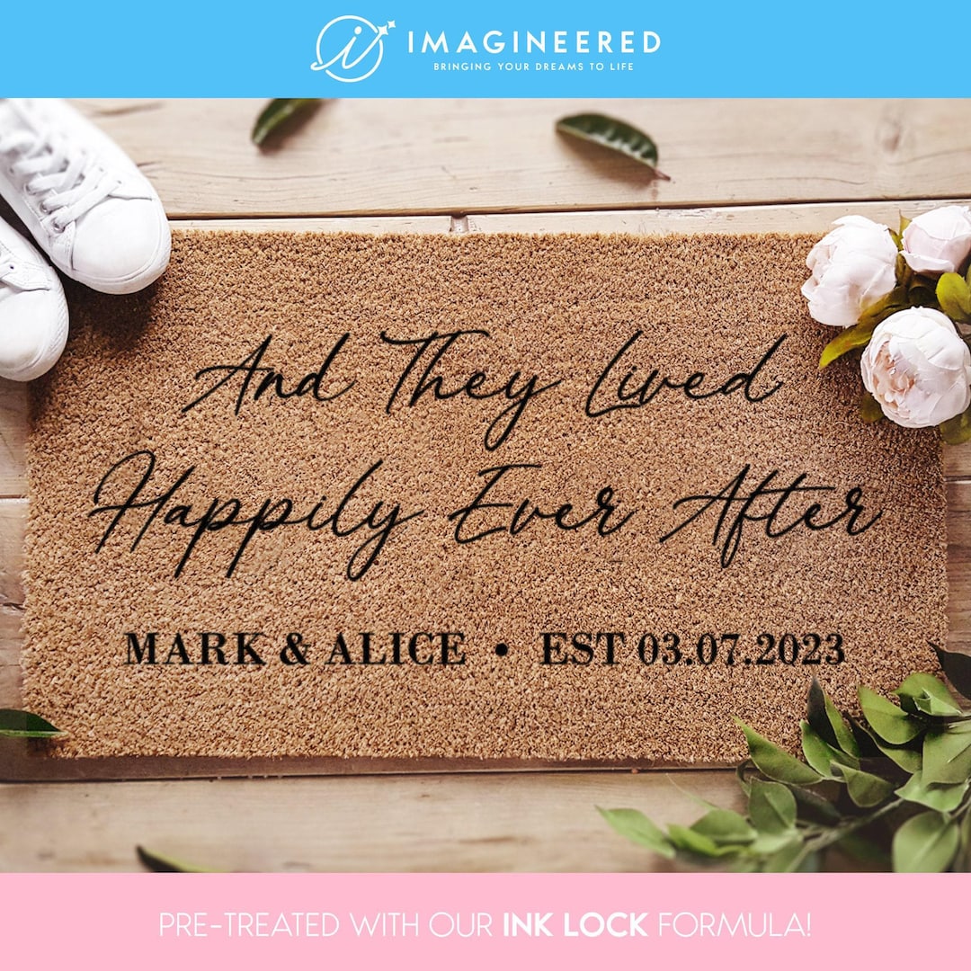 Wedding Rug - Wedding Quote - And They Lived Happily Ever After - Custom Wedding Decor - Personalized Wedding Doormat - Wedding Entryway - 24x36' FREE SHIP USA