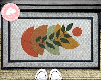 Stylish All Weather leaf Abstract Doormat, Midcentury Vibes, Colorful Midcentury Modern Floral Doormat, Contemporary home decor