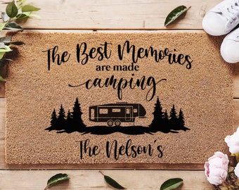 The Best Memories Are Made Camping Doormat - Campervan Gift - Camping Decor - RV Decor  - Custom Family Name Doormat - Custom Doormat