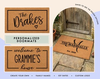 Personalised Front Door Entrance Mat | Custom Name Welcome Doormat | Coir Housewarming