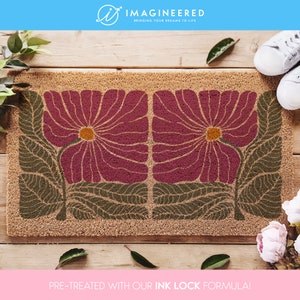 Chic Retro Floral Entryway Rug, Mid Century Modern Style, Unique Floral Welcome Mat, Vintage-Inspired Mid Century Design