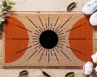 Mid Century Modern Design Doormat, Geometric Sun Boho Mat, Mid Century Front Door Mat, 1950s Style Welcome Mat, Wedding Gift