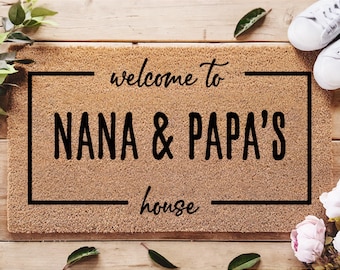 Regalo para abuelos - Alfombra de fibra de coco personalizada - Decoración para el hogar - Felpudo - Regalo de inauguración de casa - Felpudo de bienvenida personalizado para abuelos