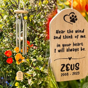 Personalized Wind Chimes | Pet Memorial Gift Chime | Hear The Wind | Custom Wind Chime | In Memory | Dog Pet Loss | Bereavement Gift