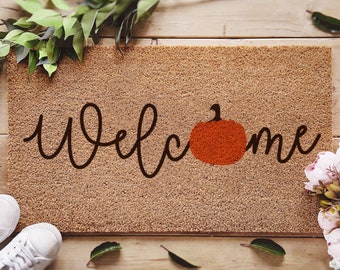 Fall Welcome Doormat - Pumpkin Doormat - Pumpkin Decor - Fall Decor - Fall Door Mat - Fall Rug - Porch Decorations - Seasonal Presents