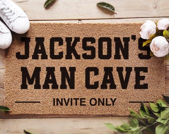 Man Cave Doormat - Personalized Doormat - Gifts For Him - Gifts For Men - Invite Only - Home Decor - Closing Gift - Personalized Welcome Mat