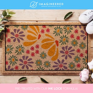 Boho Floral Doormat, Rug with Flowers, Vintage Floral Doormat, Rustic Entryway Decor, New Home Gift