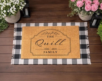 Elegant Arched Cartouche Border – Personalised Family Name Coir Doormat