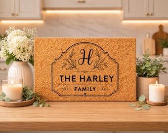 Classic Monogram Plaque Ornate Border – Personalised Initial Welcome Mat | Monogram Coir Doormat | Wedding Gift