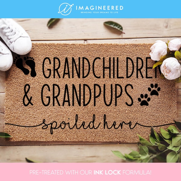 Grandchildren And Grandpups Spoiled Here Doormat For Grandma Or Grandad - Welcome Mat For Grandparent - Gifts From Grandkids For Grandparent