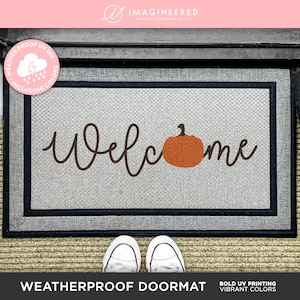 Welcome Pumpkin Outdoor Personalised Rug - Fall Doormat - Farmhouse Decor - New Home Welcome Mat - Pumpkin - Washable Custom Rug - Seasonal