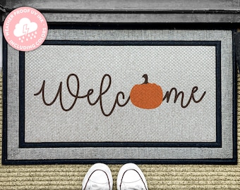 Welcome Pumpkin Outdoor Personalised Rug - Fall Doormat - Farmhouse Decor - New Home Welcome Mat - Pumpkin - Washable Custom Rug - Seasonal
