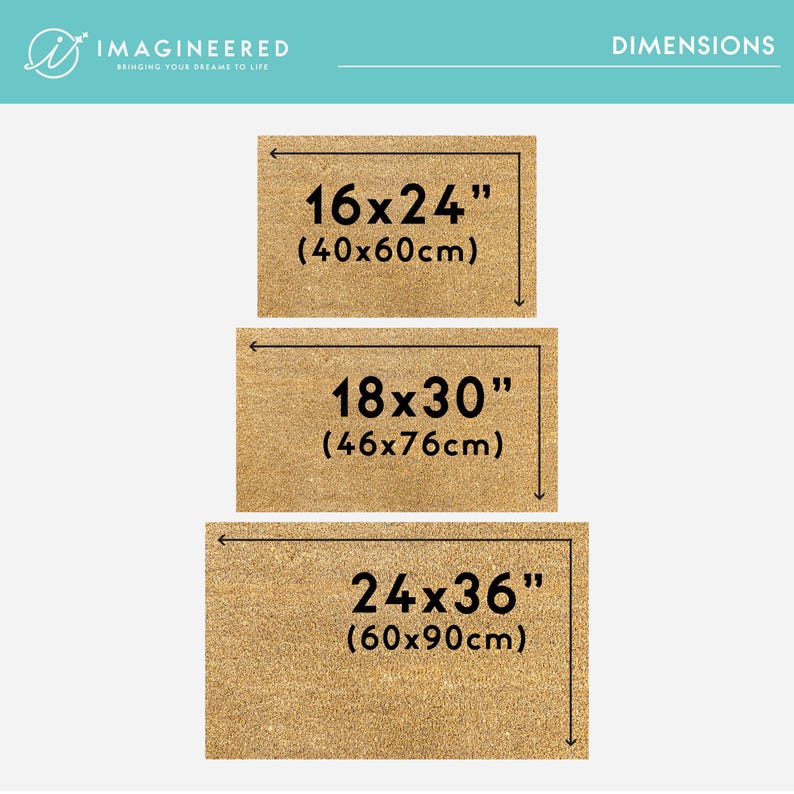 three cardboard signs with measurements for each of them