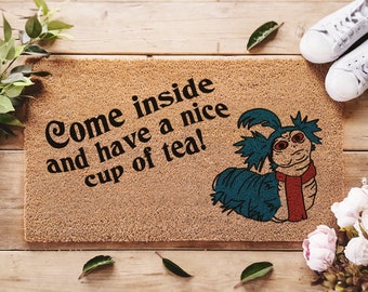 Labyrinth Welcome Mat - Come Inside And Have A Nice Cup Of Tea - Worm - Coir Mat - Home Decor - Housewarming Family Gift