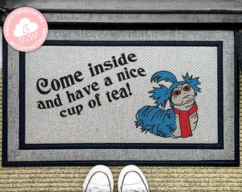 Labyrinth Welcome Mat - Worm Outdoor Doormat - Come Inside And Have A Nice Cup Of Tea - Labyrinth Funny Quote - Outdoor Custom Washable