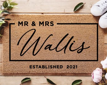 Custom Engagement Doormat - Mr & Mrs Surname Doormat - Personalized Name Mat - Porch Decor - Wedding Gift - Custom Doormat - Engagement Gift