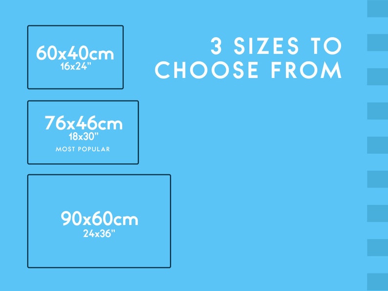 May include: Three different sizes of canvas prints are shown. The sizes are 16x24 inches, 18x30 inches, and 24x36 inches. The 18x30 inch size is labeled as "Most Popular".