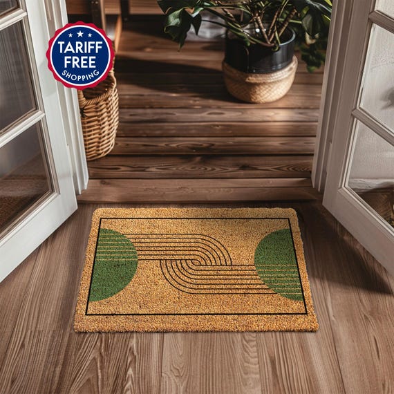 Custom Vintage Vibe Mid Century Modern Door Mat - Unique Retro Front Door Mat - Geometric Retro Entryway Doormat - Retro Home Decor Rug