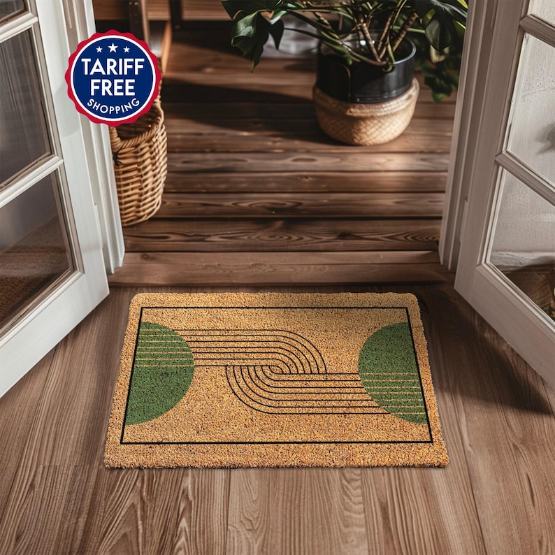 Custom Vintage Vibe Mid Century Modern Door Mat - Unique Retro Front Door Mat - Geometric Retro Entryway Doormat - Retro Home Decor Rug image 1