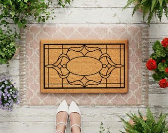 Stained Glass Oval Entry Rug | Customizable Front Porch Décor