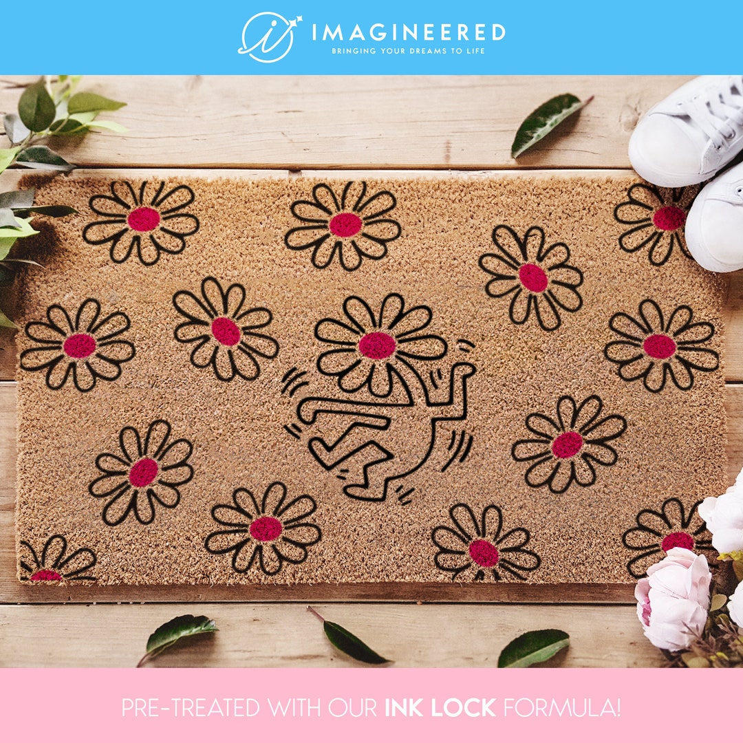 Keith Haring Inspired Flower Doormat, Colorful Entryway Decor, Vibrant