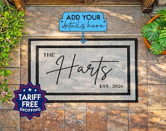 Custom Household Welcome Mat, Personalised Last Name Rug