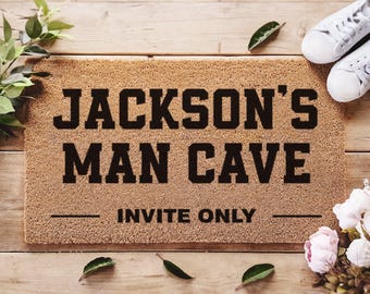 Man Cave Doormat - Personalized Doormat - Gifts For Him - Gifts For Men - Invite Only - Home Decor - Closing Gift - Personalized Welcome Mat