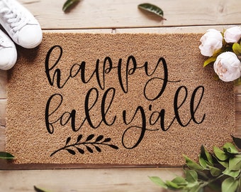 Happy Fall Yall Doormat - Seasonal Coir Mat - Fall Decor - Autumn - Housewarming Gift - Fall Decor - Porch Decor