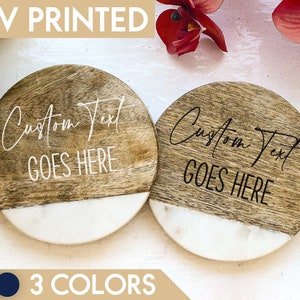 Custom Text Goes Here Wood Marble Coaster, Personalized Gift For New Homeowner Coaster Gift, Wooden Coaster New Home Gift, Housewarming Gift