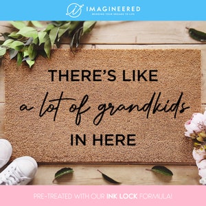 There&#39;s Like A Lot Of Grandkids In Here Door Mat - Personalized Doormat - Kids Doormat - Funny Welcome Door Mat - Custom Mat - Family Gift
