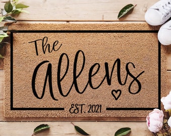 Family Name with Date Doormat / Personalized Gift / Custom Doormat / Housewarming Gift / Valentines / Gift For Her / Gift For a Couple