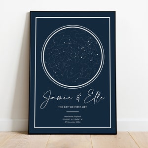 Carte personnalisée des étoiles du ciel nocturne, cadeau pour couple, décoration murale, cadeau d’anniversaire, cadeau d’étoile spécial, affiche de carte des étoiles, le jour de notre rencontre