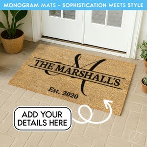 Monogramm Fußmatte - Personalisierte Initiale & Name Willkommensmatte - Monogramm Fußmatte - Hochzeits oder Einweihungsgeschenk - Strapazierfähiger Haustürteppich