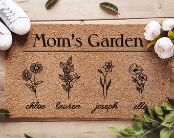 Mom's Garden Doormat Print, Best Mom Ever, Mother's Day Doormat Gift, Birth Month, Custom Gift For Grandma