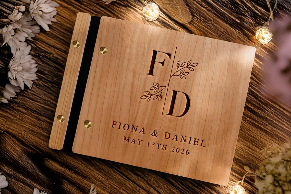 Personalized Wooden Wedding Guest Book, Photo Album Scrapbook, Custom Guestbook, Wooden Wedding Keepsake, Memory Album