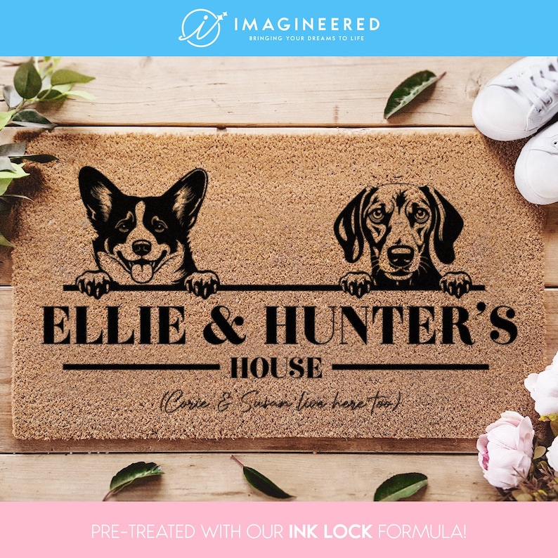 Personalized Housewarming Gift - Welcome Rug for Dog Lovers - Dog Breeds Gift - Handcrafted Personalized Dog Doormat - Custom Pet Mat image 1
