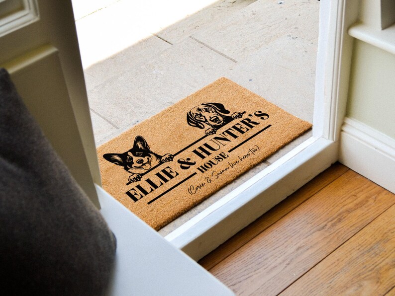 Personalized Housewarming Gift - Welcome Rug for Dog Lovers - Dog Breeds Gift - Handcrafted Personalized Dog Doormat - Custom Pet Mat image 2