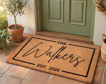 Personalized Family Name Coir Doormat – Established Date, Custom Welcome Mat