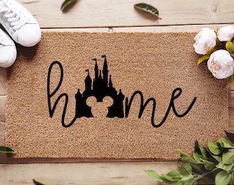 Disney Home Doormat With Castle - Disneyland - Disneyworld - Mickey Head - Welcome Door Mat - Housewarming Gift For Disney Lovers