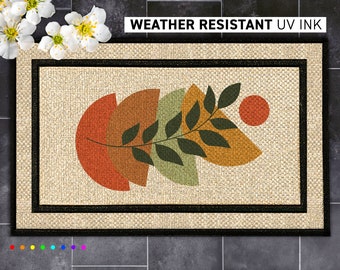 Chic Floral Abstract All Weather Doormat, Midcentury Modern Style, Modern home Entrance mat, Retro Wedding Gift, Minimalist Home Decor