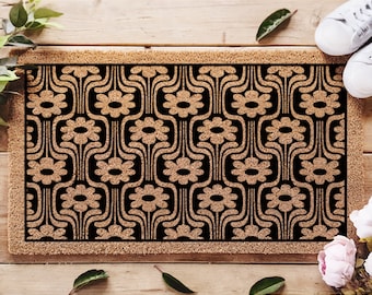 Vintage deurmat met bloemmotief, welkomstdecor in retrostijl, uniek portiekdecor