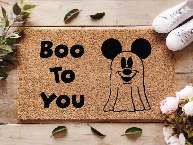 Halloween Disney Doormats Mickey The Ghost Funny Etsy
